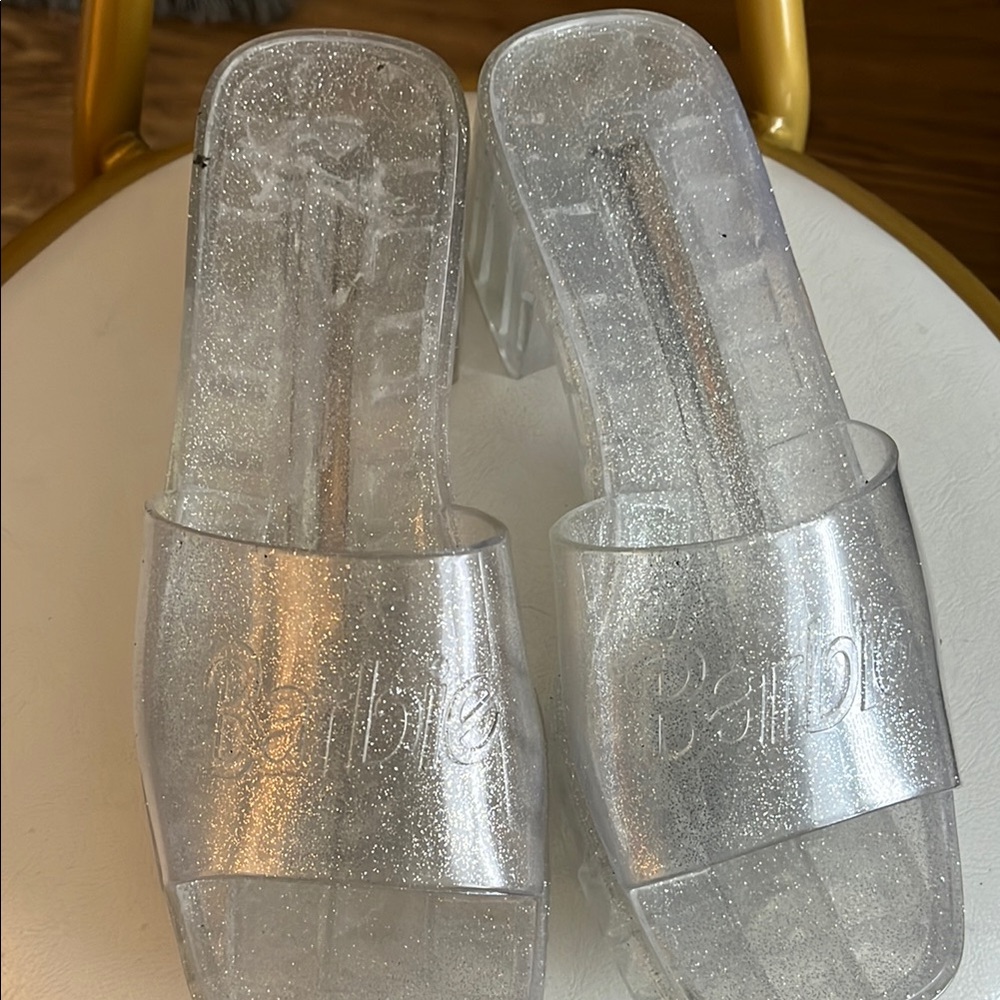 Barbie Women's Glitter Slide Sandals - Silver